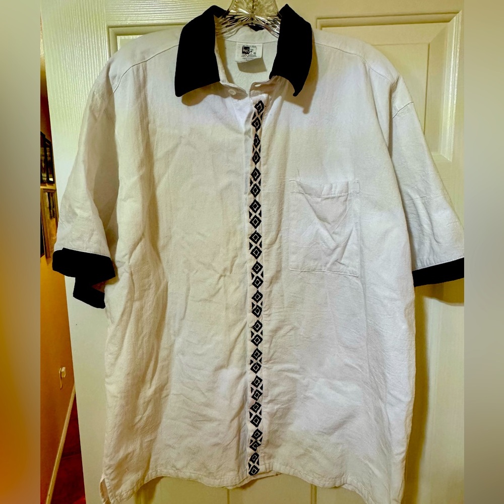 Mr Buho White Black 100% Cotton Shirt Mexico Mayan Made Men Size XL